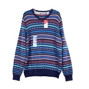 IZOD Southridge Fairisle V Neck Sweater Pullover Navy Peacoat XL 100% Cotton New
